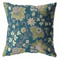 Palacedesigns 26 in. Teal & Green Jacobean Indoor & Outdoor Zippered Throw Pillow PA3685284